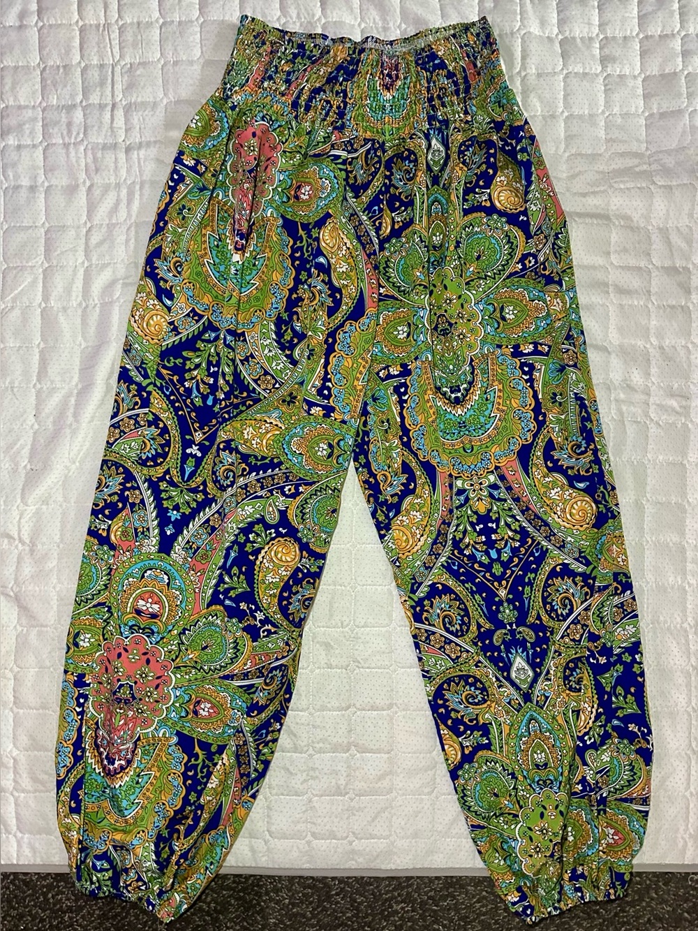 Blue & Green Paisley Elastic-Waist Woman’s Pants Sz M/6 NWOT